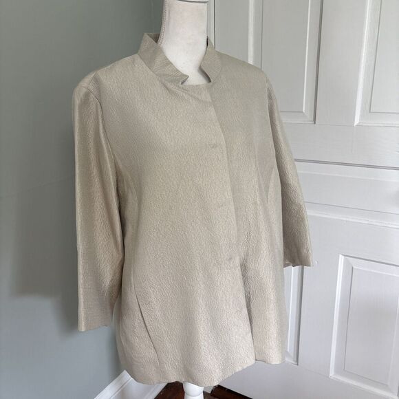 Eileen Fisher Woman 100% silk Metallic Gold blazer jacket Plus size 1X - Picture 1 of 6